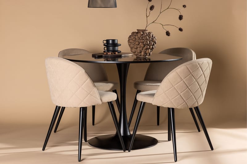 Glade Matgrupp 100 cm Rund med 4 Velvet stolar - Beige - Möbler - Bord & matgrupper - Matgrupper