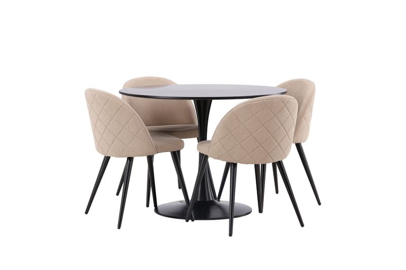 Glade Matgrupp 100 cm Rund med 4 Velvet stolar - Beige - Möbler - Bord & matgrupper - Matgrupper