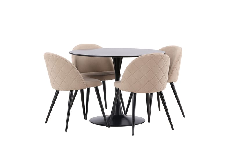 Glade Matgrupp 100 cm Rund med 4 Velvet stolar - Beige - Möbler - Bord & matgrupper - Matgrupper