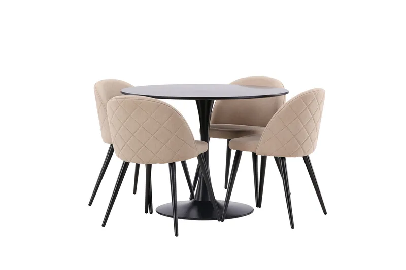 Glade Matgrupp 100 cm Rund med 4 Velvet stolar - Beige - Möbler - Bord & matgrupper - Matgrupper