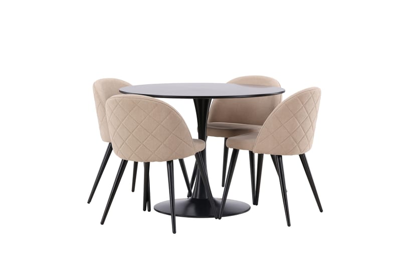 Glade Matgrupp 100 cm Rund med 4 Velvet stolar - Beige - Möbler - Bord & matgrupper - Matgrupper