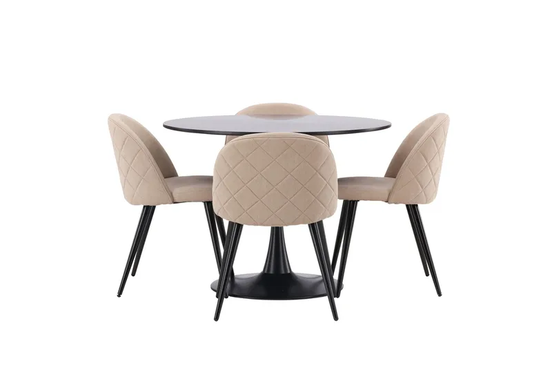 Glade Matgrupp 100 cm Rund med 4 Velvet stolar - Beige - Möbler - Bord & matgrupper - Matgrupper