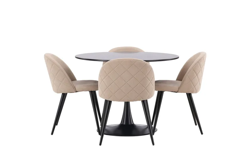 Glade Matgrupp 100 cm Rund med 4 Velvet stolar - Beige - Möbler - Bord & matgrupper - Matgrupper