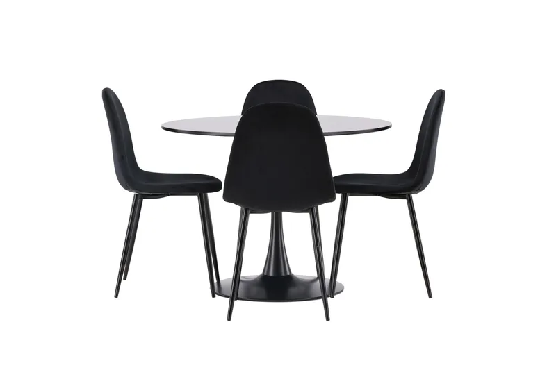 Glade Matgrupp 100 cm Rund med 4 Polar stolar, Svart