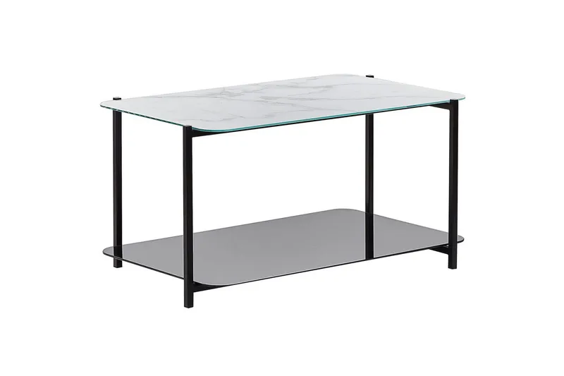 Gloster Rektangulärt Soffbord med Hyllor i Glas med Marmormönster, Marmorvit