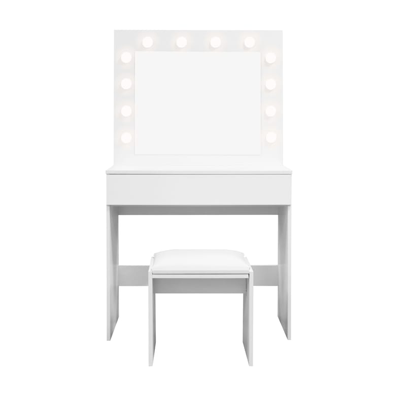 Glow Litet sminkbord 80 cm med spegel lådor och pall -  LED Belysning - Vit - Möbler - Bord & matgrupper - Sminkbord & toalettbord