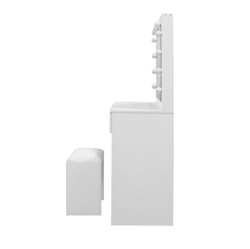 Glow Litet sminkbord 80 cm med spegel lådor och pall -  LED Belysning - Vit - Möbler - Bord & matgrupper - Sminkbord & toalettbord