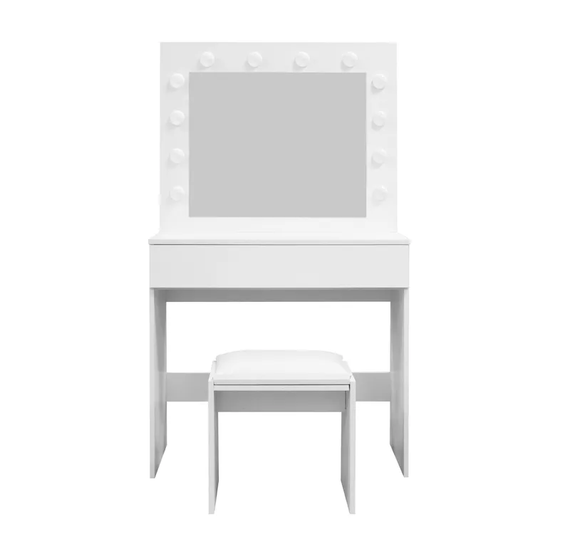 Glow Litet sminkbord 80 cm med spegel lådor och pall -  LED Belysning - Vit - Möbler - Bord & matgrupper - Sminkbord & toalettbord