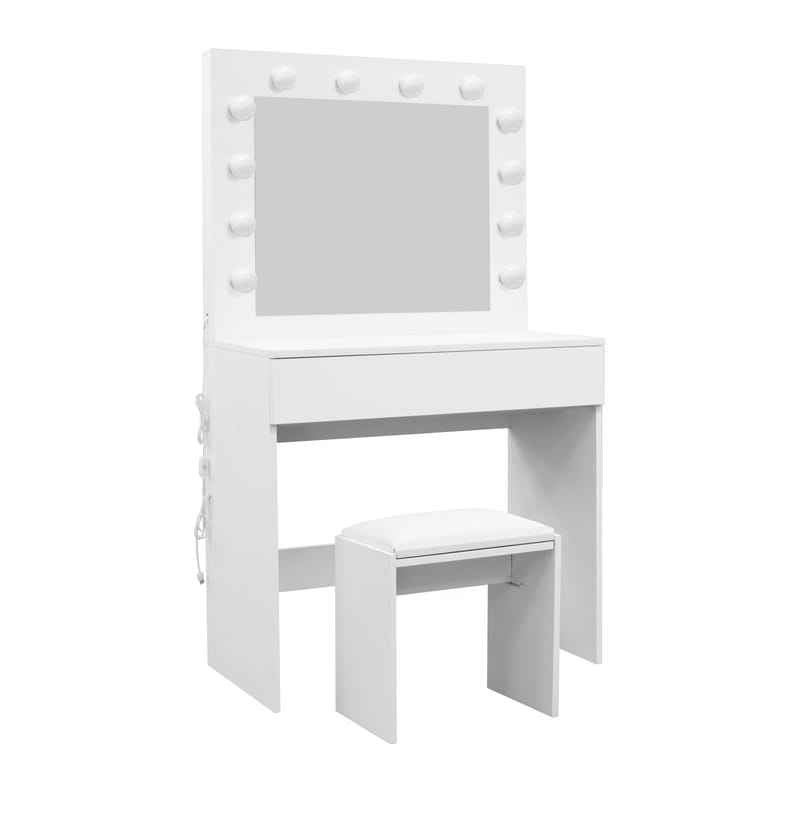 Glow Litet sminkbord 80 cm med spegel lådor och pall -  LED Belysning - Vit - Möbler - Bord & matgrupper - Sminkbord & toalettbord