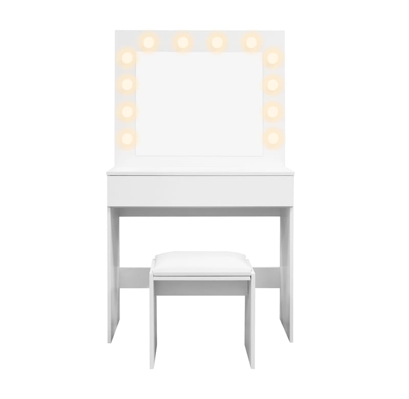 Glow Litet sminkbord 80 cm med spegel lådor och pall -  LED Belysning - Vit - Möbler - Bord & matgrupper - Sminkbord & toalettbord