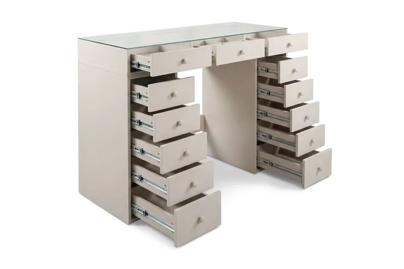 Glow Sminkbord 120 cm med glasskiva förvaring med lådor - Beige - Möbler - Bord & matgrupper - Sminkbord & toalettbord