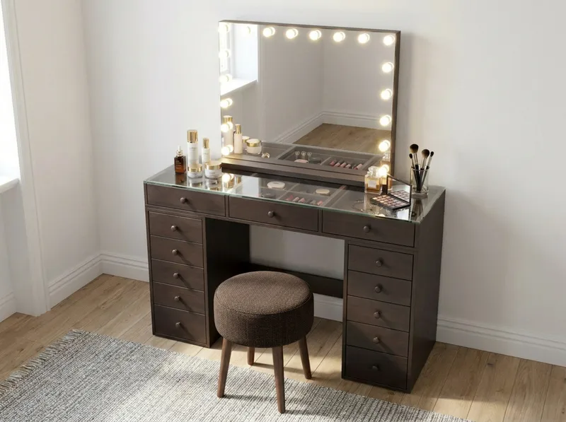 Glow Sminkbord 120 cm med Glow Sminkspegel 80 cm - Brun - Möbler - Bord & matgrupper - Sminkbord & toalettbord