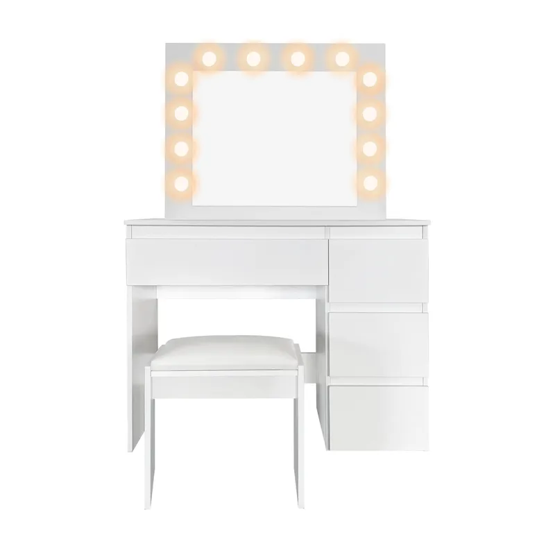 Glow Sminkbord 94 cm med spegel lådor och pall - LED Belysning - Vit - Möbler - Bord & matgrupper - Sminkbord & toalettbord