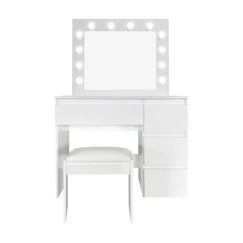 Glow Sminkbord 94 cm med spegel lådor och pall - LED Belysning - Vit - Möbler - Bord & matgrupper - Sminkbord & toalettbord