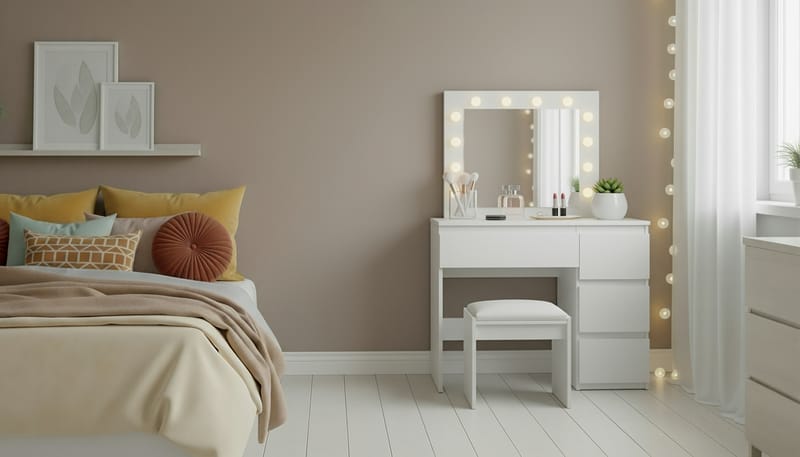 Glow Sminkbord 94 cm med spegel lådor och pall - LED Belysning - Vit - Möbler - Bord & matgrupper - Sminkbord & toalettbord