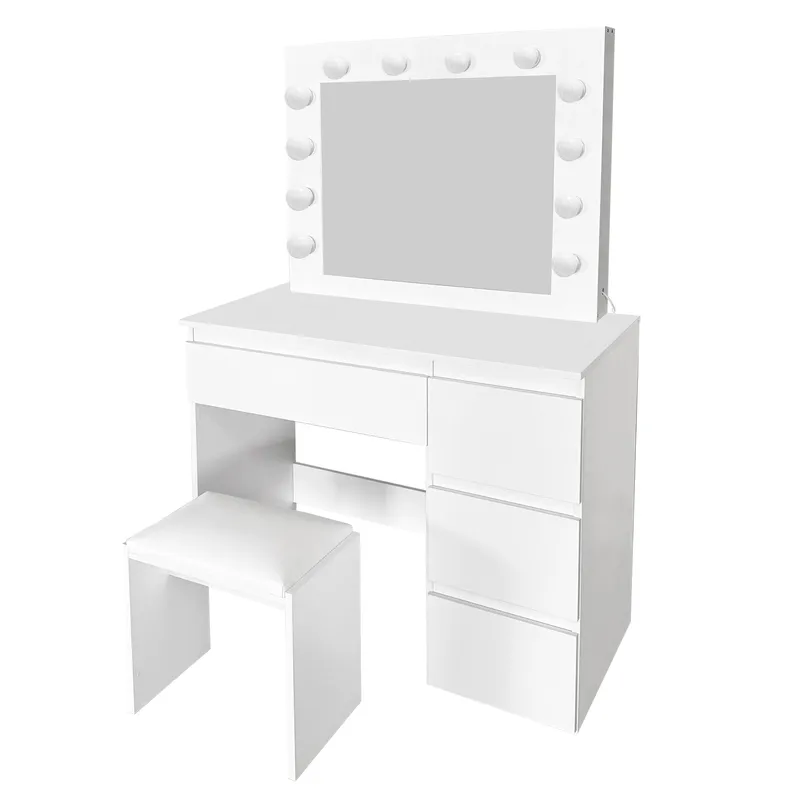 Glow Sminkbord 94 cm med spegel lådor och pall - LED Belysning - Vit - Möbler - Bord & matgrupper - Sminkbord & toalettbord