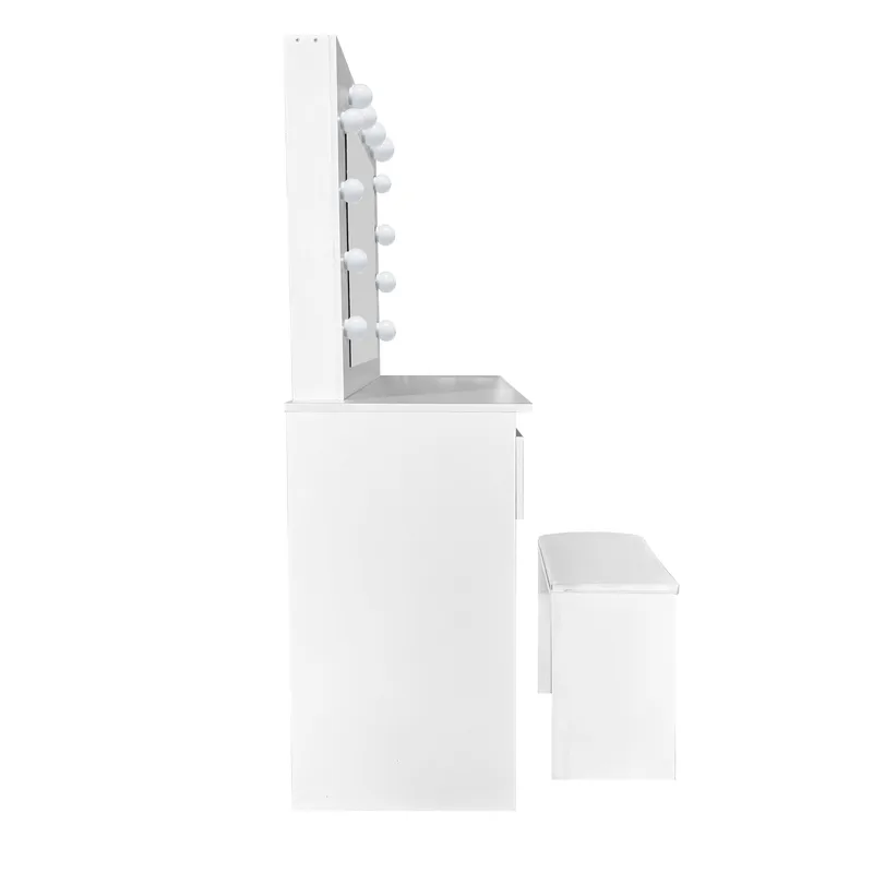 Glow Sminkbord 94 cm med spegel lådor och pall - LED Belysning - Vit - Möbler - Bord & matgrupper - Sminkbord & toalettbord