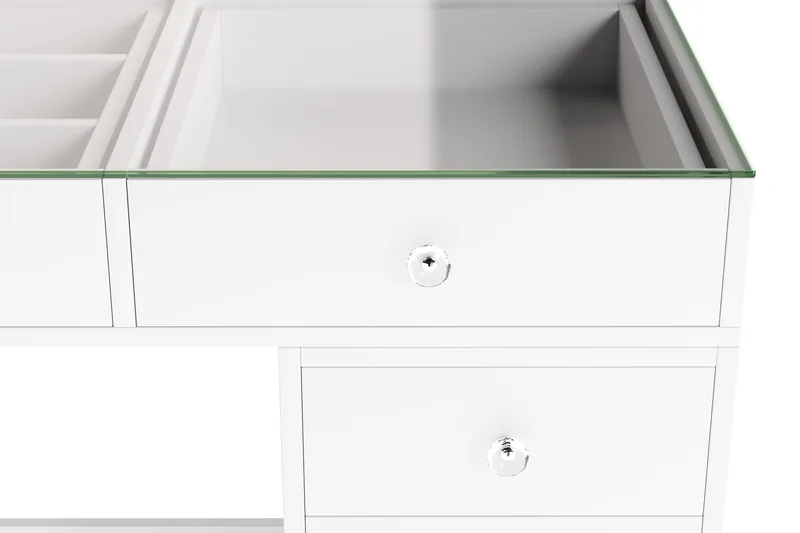 Glow Stort sminkbord med glasskiva - Förvaring med lådor och fack  120 cm - Vit - Möbler - Bord & matgrupper - Sminkbord & toalettbord