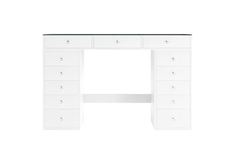 Glow Stort sminkbord med glasskiva - Förvaring med lådor och fack  120 cm - Vit - Möbler - Bord & matgrupper - Sminkbord & toalettbord