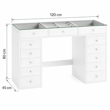Glow Stort sminkbord med glasskiva - Förvaring med lådor och fack  120 cm - Vit - Möbler - Bord & matgrupper - Sminkbord & toalettbord