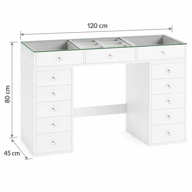 Glow Stort sminkbord med glasskiva - Förvaring med lådor och fack  120 cm - Vit - Möbler - Bord & matgrupper - Sminkbord & toalettbord