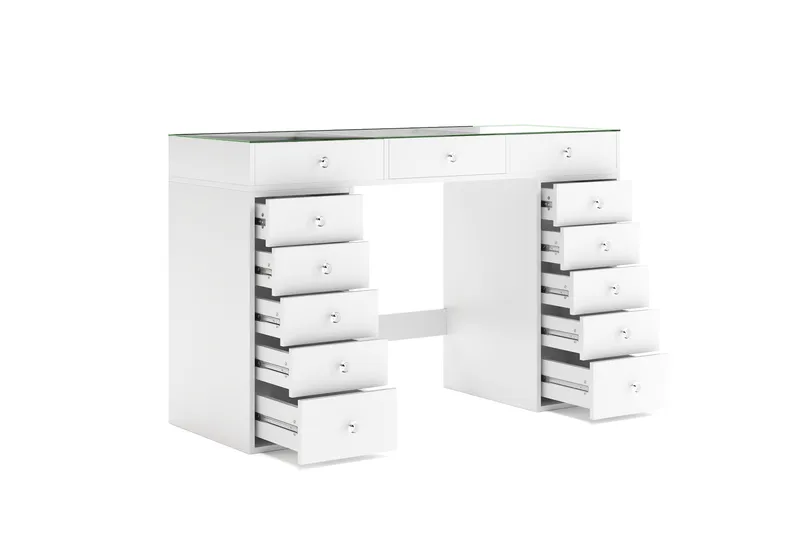 Glow Stort sminkbord med glasskiva - Förvaring med lådor och fack  120 cm - Vit - Möbler - Bord & matgrupper - Sminkbord & toalettbord