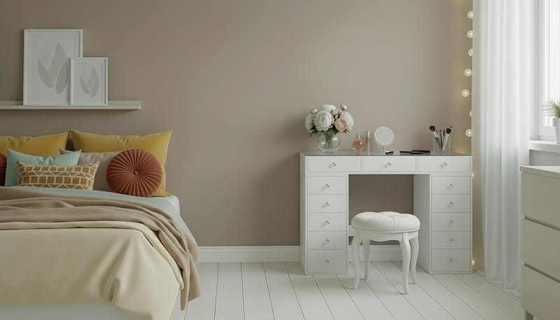 Glow Stort sminkbord med glasskiva - Förvaring med lådor och fack  120 cm - Vit - Möbler - Bord & matgrupper - Sminkbord & toalettbord