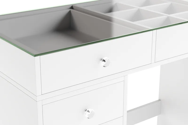 Glow Stort sminkbord med glasskiva - Förvaring med lådor och fack  120 cm - Vit - Möbler - Bord & matgrupper - Sminkbord & toalettbord