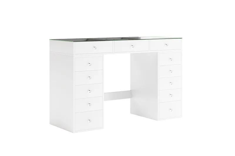 Glow Stort sminkbord med glasskiva - Förvaring med lådor och fack  120 cm - Vit - Möbler - Bord & matgrupper - Sminkbord & toalettbord