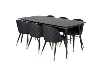 Gold Matbord 180 cm Förlängningsbart med 6 Velvet Deluxe Matstol - Möbler - Bord & matgrupper - Matgrupper
