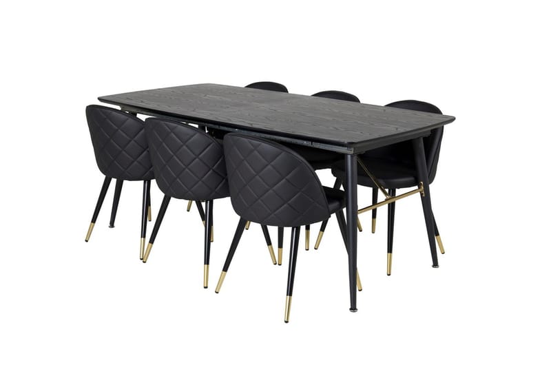 Gold Matbord 180 cm Förlängningsbart med 6 Velvet Deluxe Matstol - Möbler - Bord & matgrupper - Matgrupper