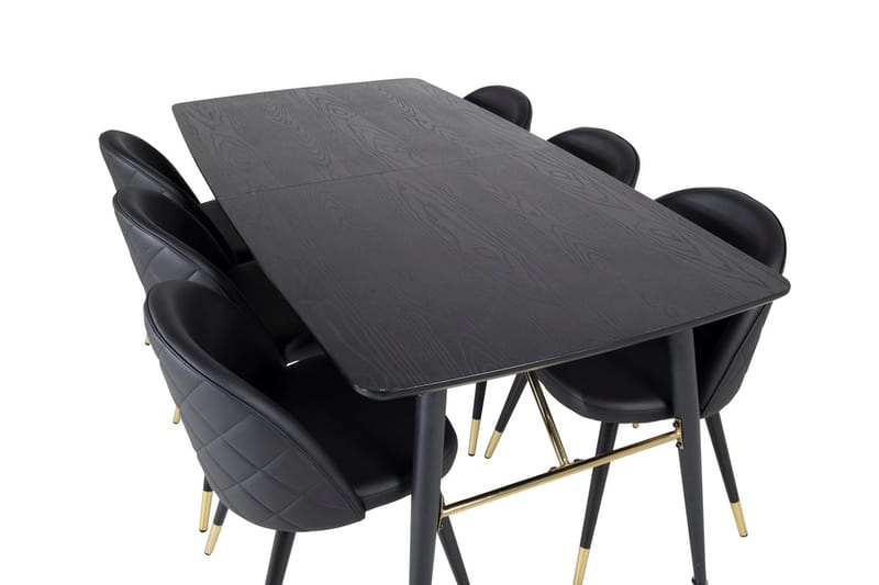 Gold Matbord 180 cm Förlängningsbart med 6 Velvet Deluxe Matstol - Möbler - Bord & matgrupper - Matgrupper