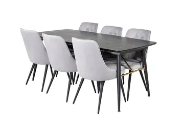Gold Matbord 180 cm Förlängningsbart med 6 Velvet Deluxe Sammetstol - Ljusgrå, Svart - Möbler - Bord & matgrupper - Matgrupper