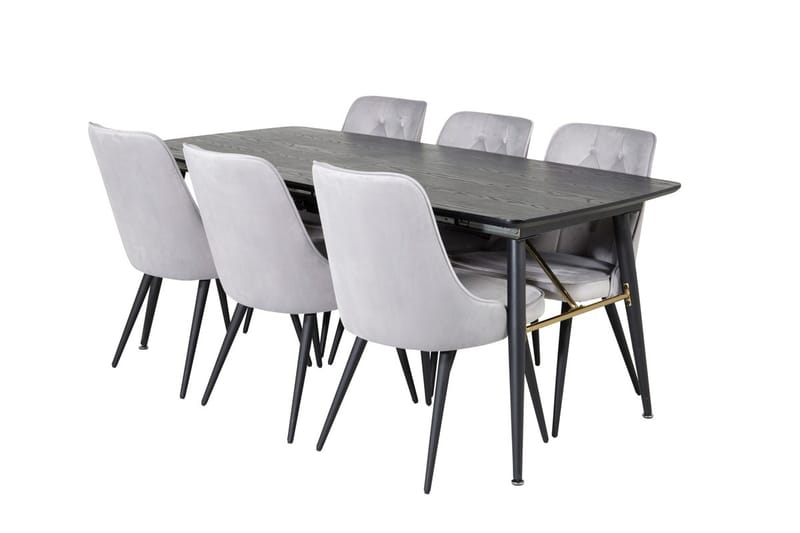 Gold Matbord 180 cm Förlängningsbart med 6 Velvet Deluxe Sammetstol - Ljusgrå, Svart - Möbler - Bord & matgrupper - Matgrupper