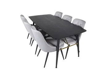 Gold Matbord 180 cm Förlängningsbart med 6 Velvet Deluxe Sammetstol - Ljusgrå, Svart - Möbler - Bord & matgrupper - Matgrupper