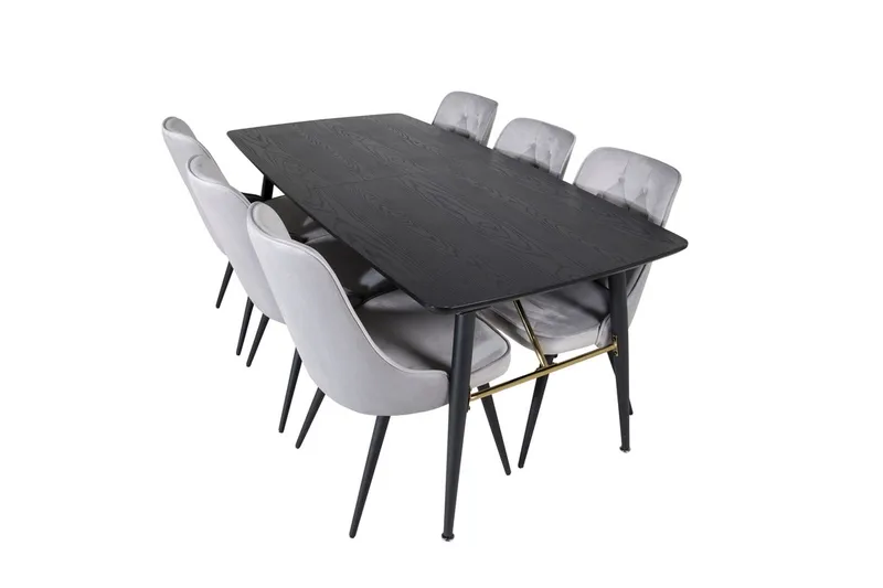 Gold Matbord 180 cm Förlängningsbart med 6 Velvet Deluxe Sammetstol - Ljusgrå, Svart - Möbler - Bord & matgrupper - Matgrupper