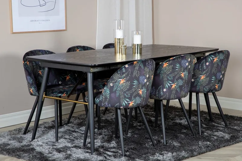 Gold Matbord 180 cm Förlängningsbart med 6 Velvet Matstol
