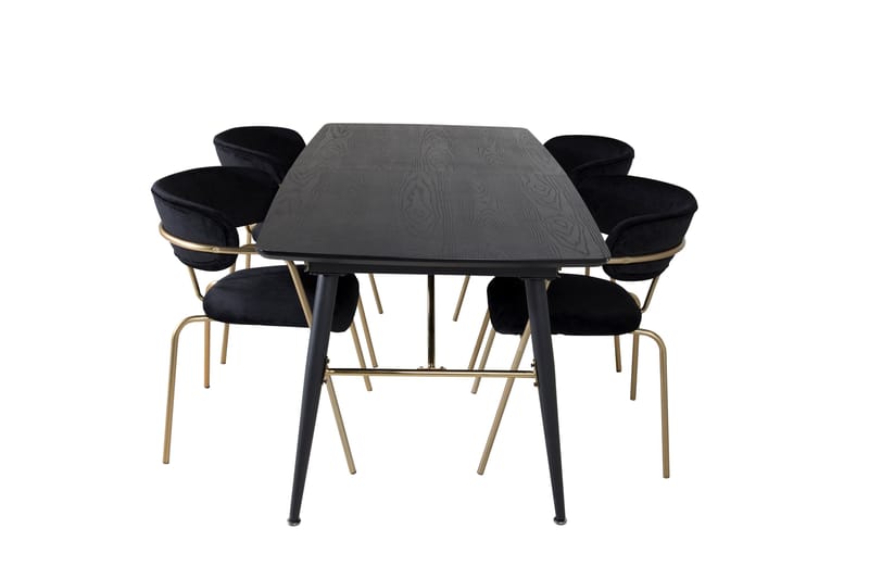 Gold Matgrupp Förlängningsbar 180-220 cm Rektangulär med 4 Arrow stolar, Svart/Guld