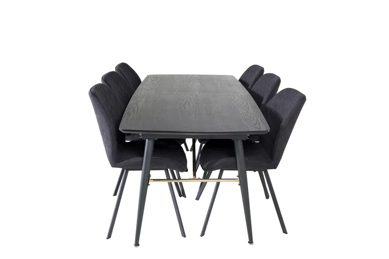 Gold Matgrupp Förlängningsbar 180-220 cm Rektangulär med 6 Gemma stolar, Svart/Guld