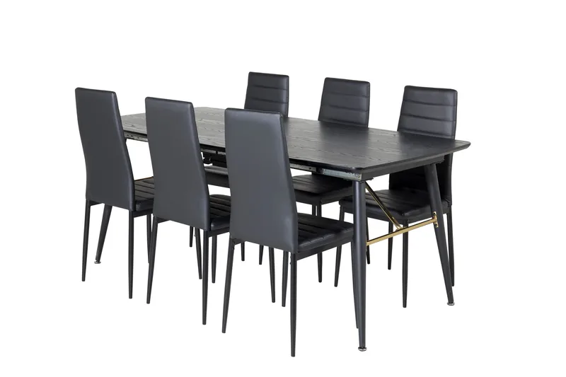 Gold Matgrupp Förlängningsbar 180-220 cm Rektangulär med 6 Slim stolar, undefined