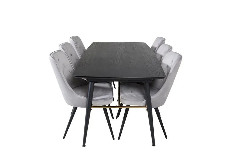 Gold Matgrupp Förlängningsbar 180-220 cm Rektangulär med 6 Velvet Deluxe stolar, Svart/Guld