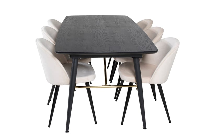 Gold Matgrupp Förlängningsbar 180-220 cm Rektangulär med 6 Velvet stolar, Beige