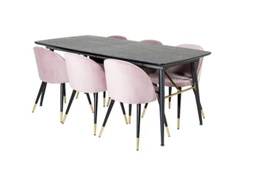 Gold Matgrupp Förlängningsbar 180-220 cm Rektangulär med 6 Velvet stolar - Svart - Möbler - Bord & matgrupper - Matgrupper