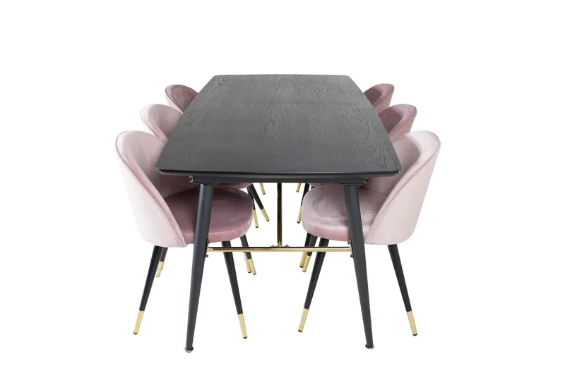 Gold Matgrupp Förlängningsbar 180-220 cm Rektangulär med 6 Velvet stolar, Svart