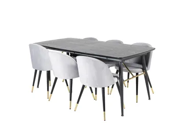 Gold Matgrupp Förlängningsbar 180-220 cm Rektangulär med 6 Velvet stolar - Svart/Guld - Möbler - Bord & matgrupper - Matgrupper