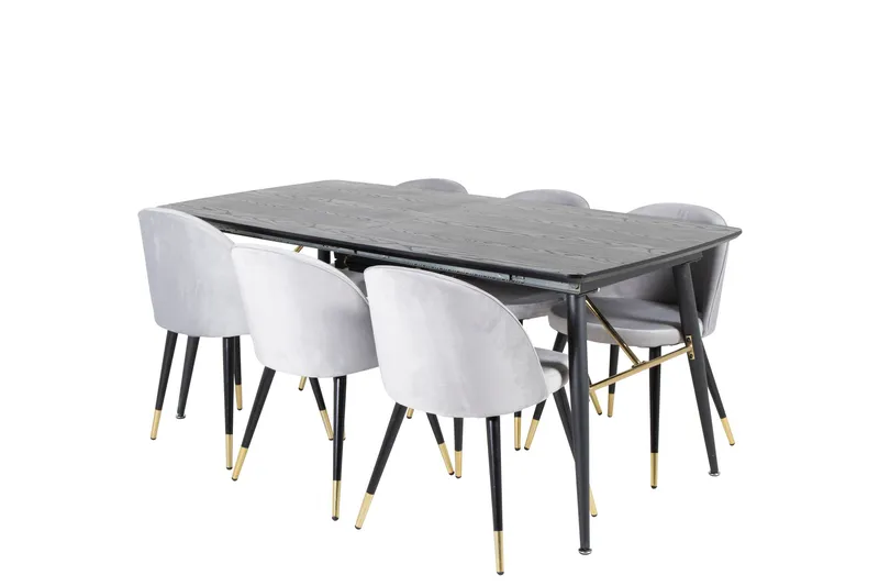 Gold Matgrupp Förlängningsbar 180-220 cm Rektangulär med 6 Velvet stolar - Svart/Guld - Möbler - Bord & matgrupper - Matgrupper