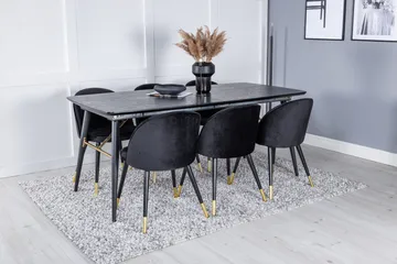 Gold Matgrupp Förlängningsbar 180-220 cm Rektangulär med 6 Velvet stolar - Svart/Guld - Möbler - Bord & matgrupper - Matgrupper