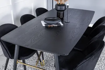 Gold Matgrupp Förlängningsbar 180-220 cm Rektangulär med 6 Velvet stolar - Svart/Guld - Möbler - Bord & matgrupper - Matgrupper