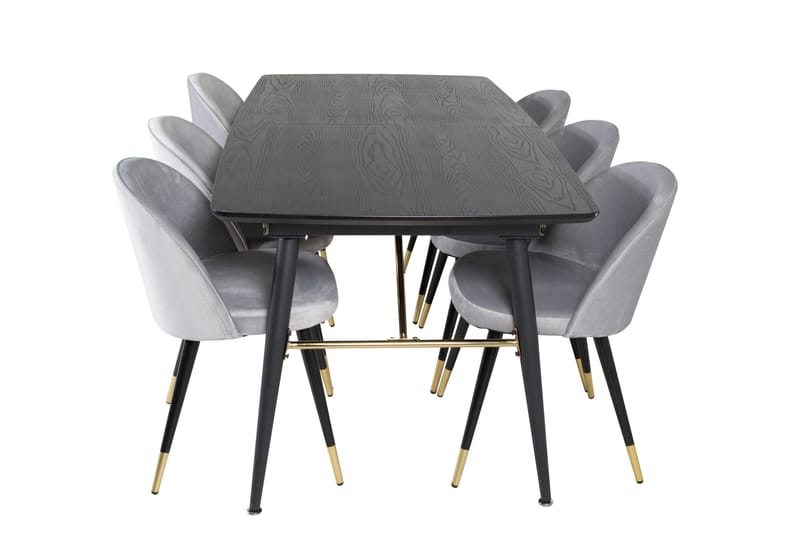 Gold Matgrupp Förlängningsbar 180-220 cm Rektangulär med 6 Velvet stolar, Svart/Guld