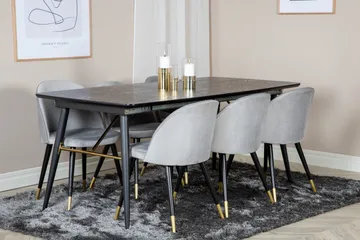 Gold Matgrupp Förlängningsbar 180-220 cm Rektangulär med 6 Velvet stolar - Svart/Guld - Möbler - Bord & matgrupper - Matgrupper